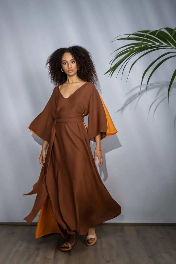 ALLAMANDA DRESS 1 (NUT BROWN COMBO)